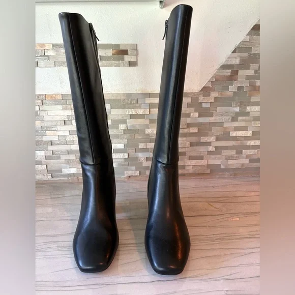 NEW EASY SPIRIT Black Leather Knee Boots Sz 10 Round Toe Block Heel Side Zip - Picture 8 of 12